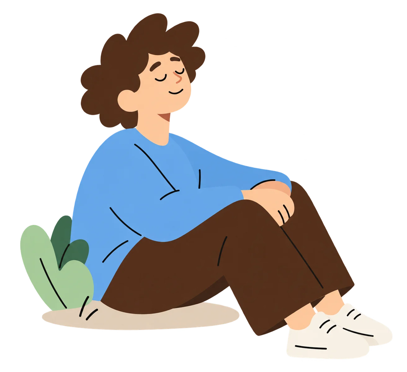 Relaxed seated character with plant
